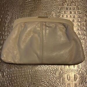 Cute, cream, leather, vintage clutch.